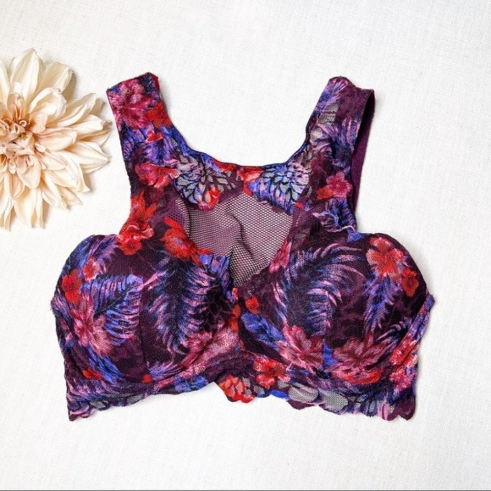 Victoria’s Secret Pink Lace Push Up Bralette Bra Red Pink Purple Size Small - Picture 5 of 13